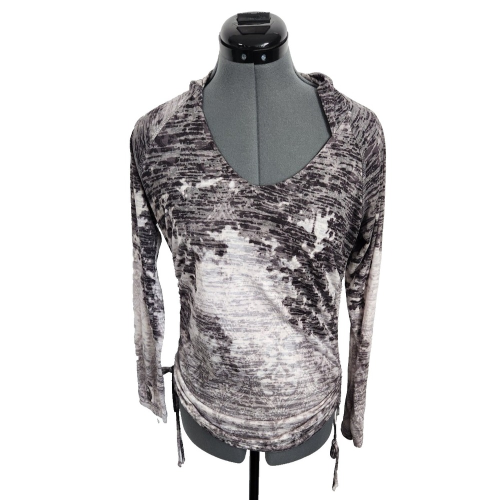 Kuhl Womens Gray White Burnout Tie Dye Hooded Top V-Neck Cinched Sides Small